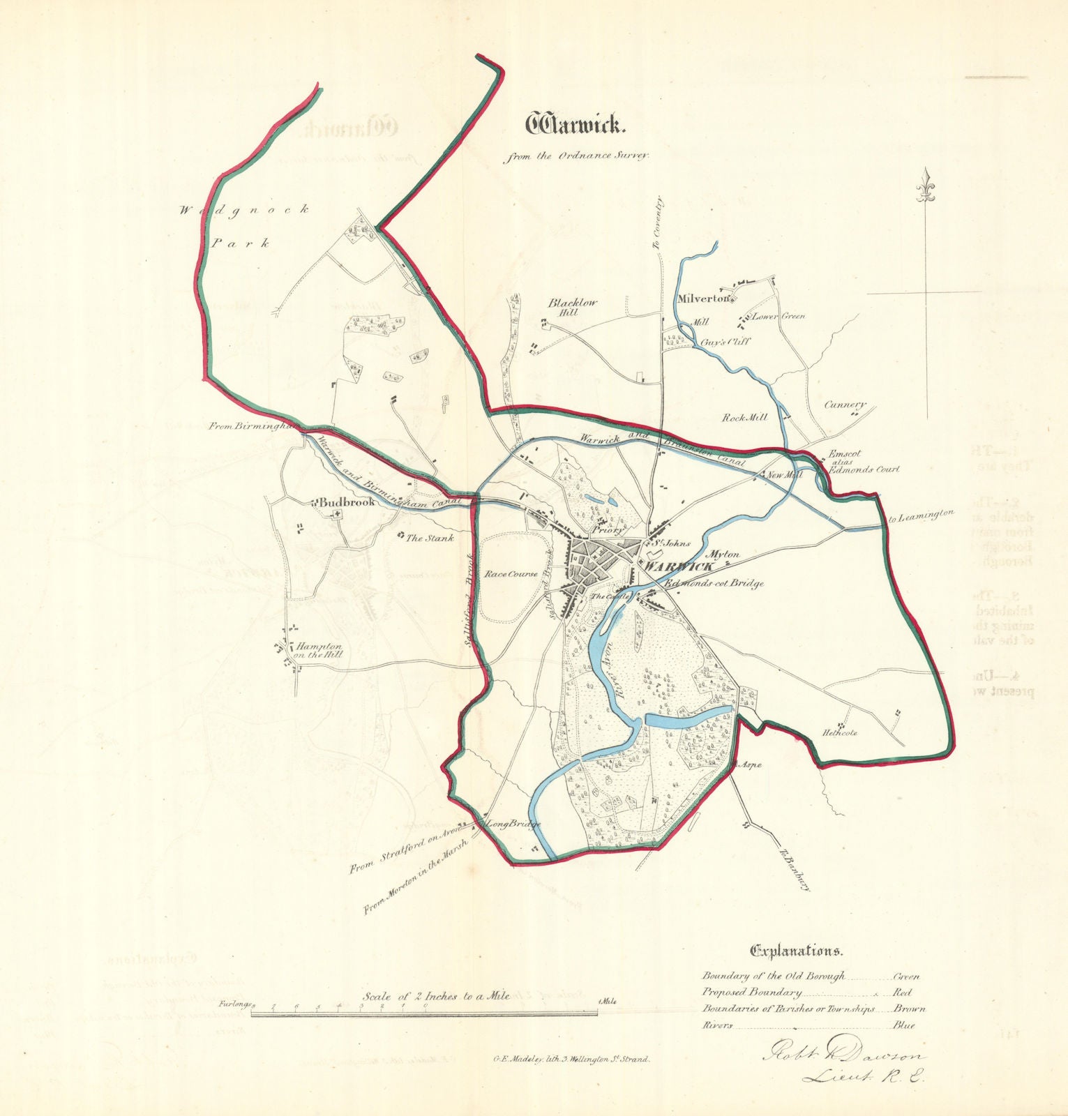 WARWICK borough/town plan. REFORM ACT. Budbrooke Milverton. DAWSON 1832 map
